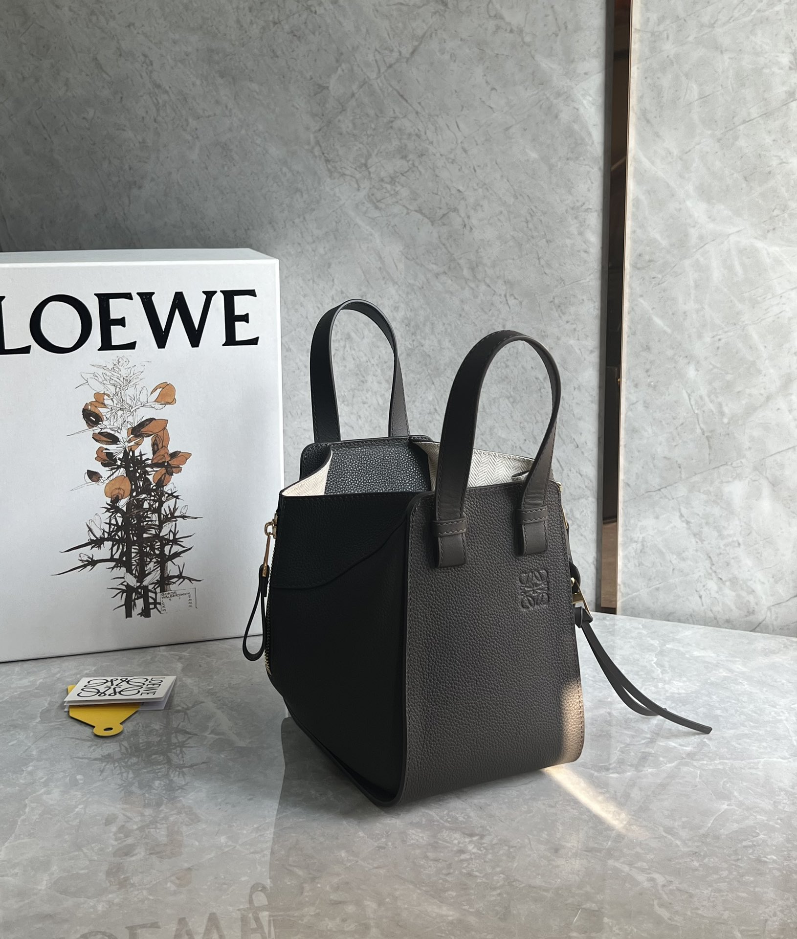 Loewe Compact Hammock Bag in Soft Grained Calfskin Black